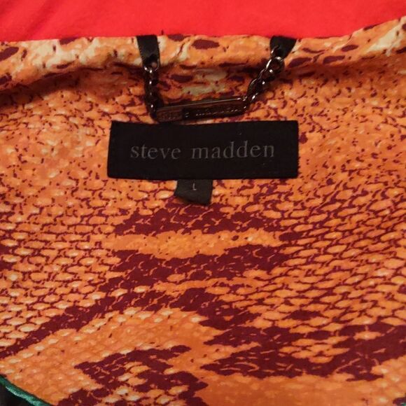 Steve Madden Women's Size L‎ Classic Winter Coat Red Black Color Block Button - Picture 6 of 10